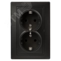 Розетка Intro Plano 1-205-05 с заземлением двойная 2X2P+E Schuko, 16А-250В, IP20, СУ, антрацит ЭРА Б0053919
