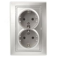 Розетка Intro Plano 1-205-03 с заземлением двойная 2X2P+E Schuko, 16А-250В, IP20, СУ, алюминий ЭРА Б0053917
