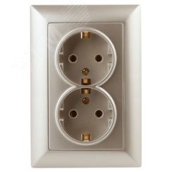 Розетка Intro Solo 4-205-04 с заземлением двойная 2X2P+E Schuko, 16А-250В, IP20, СУ, шампань ЭРА Б0053676