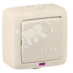 Выключатель одноклавишный наружный с индикацией слоновая кость IP44 10А HEGEL ВА10-212-01