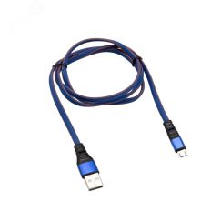 Кабель USB-microUSB 1 м, плоский провод, синяя джинсовая оплетка, 18-1163, REXANT 18-1163