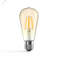 Лампа светодиодная филаментная LED 6 Вт 550 лм 2400К AC185-265В E27 ST64 теплая золотистая колба Black Filament Gauss Gauss 102802006