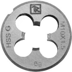 Плашка D-DRIVE круглая ручная с направляющей в наборе М10х1.5, HSS, Ф25х9 мм Thorvik MDG1015