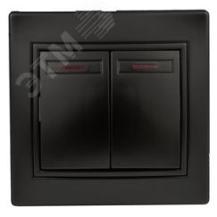 Выключатель Intro Plano 1-105-05 двухклавишный с подсветкой, 10А-250В, IP20, СУ, антрацит ЭРА Б0053780