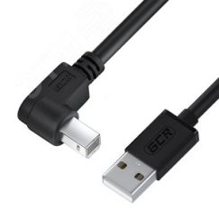 Кабель USB 2.0 AM на BM, 0.5 м., угловой левый, черный Greenconnect GCR-52930