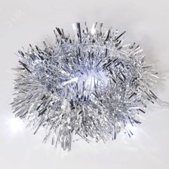 Гирлянда светодиодная Мишура серебряная 10 LED 1,5 м, прозрачный ПВХ, белый свет свечение, 2 х АА (батарейки не в комплекте) Neon-Night 304-011