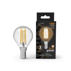 Лампа светодиодная филаментная LED 13 Вт 1100 лм 2700К AC210-240В E14 шар P45 теплая Black Filament Gauss 105801113