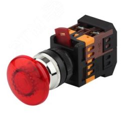 Кнопка AELA22 ''Грибок'' красный d22мм неон/240В 1з+1р ЭРА Б0045630