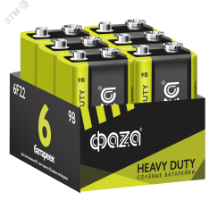 Элементы питания солевые 6F22 (крона) Heavy Duty (6 шт. в упаковке) JazzWay 6F22HD-P6
