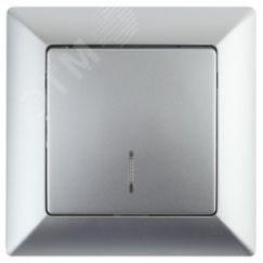 Выключатель Intro Solo 4-102-03 одноклавишный с подсветкой, 10А-250В, IP20, СУ, алюминий ЭРА Б0053561
