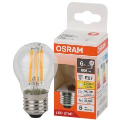 Лампа светодиодная филаментная LED Star Шарообразная 6Вт (замена 75Вт), 750Лм, 2700К, цоколь E27 OSRAM LEDVANCE 4058075684720