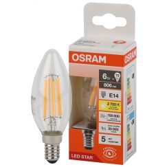Лампа светодиодная филаментная LED Star Свеча 6Вт (замена 75Вт), 750Лм, 2700К, цоколь E14 OSRAM LEDVANCE 4058075684812