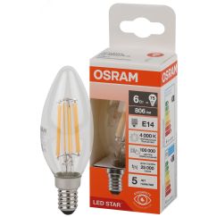 Лампа светодиодная филаментная LED Star Свеча 6Вт (замена 75Вт), 800Лм, 4000К, цоколь E14 OSRAM LEDVANCE 4058075684843