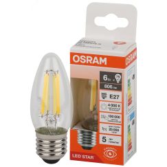 Лампа светодиодная филаментная LED Star Свеча 6Вт (замена 75Вт), 806Лм, 6500К, цоколь E27 OSRAM LEDVANCE 4058075687912