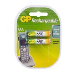 Аккумулятор перезаряжаемый GP 65AAAHC AAA, емкость 650 мАч - 2 шт. в клемшеле GP 8718