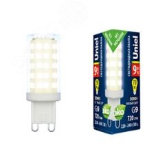 Лампа светодиодная LED-JCD-9W/3000K/G9/CL GLZ09TR прозрачная теплый белый свет Uniel UL-00006488