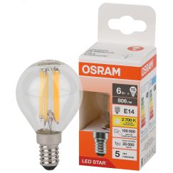 Лампа светодиодная филаментная LED Star Шарообразная 6Вт (замена 75Вт), 750Лм, 2700К, цоколь E14 OSRAM LEDVANCE 4058075684515