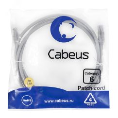 Патч-корд U/UTP, категория 6, 2xRJ45/8p8c, неэкранированный, серый, PVC, 2м Cabeus PC-UTP-RJ45-Cat.6-2m