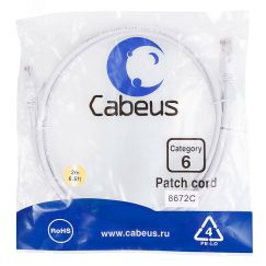 Патч-корд U/UTP, категория 6, 2xRJ45/8p8c, неэкранированный, белый, PVC, 2м Cabeus PC-UTP-RJ45-Cat.6-2m-WH