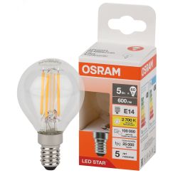 Лампа светодиодная филаментная LED Star Шарообразная 5Вт (замена 60Вт), 600Лм, 2700К, цоколь E14 OSRAM LEDVANCE 4058075684393