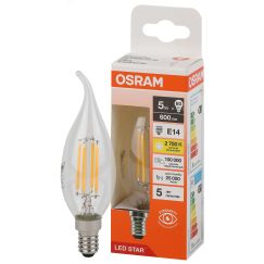 Лампа светодиодная филаментная LED Star Свеча на ветру 5Вт (замена 60Вт), 600Лм, 2700К, цоколь E14 OSRAM LEDVANCE 4058075684935