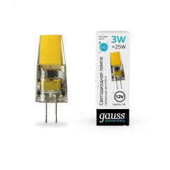 Лампа светодиодная LED 3 Вт 250 лм 4100К DC12В G4 капсула нейтральный Низковольтная Elementary Gauss Gauss 18723