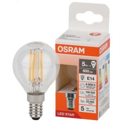 Лампа светодиодная филаментная LED Star Шарообразная 5Вт (замена 60Вт), 600Лм, 4000К, цоколь E14 OSRAM LEDVANCE 4058075684447