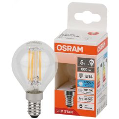 Лампа светодиодная филаментная LED Star Шарообразная 5Вт (замена 60Вт), 600Лм, 6500К, цоколь E14 OSRAM LEDVANCE 4058075688223
