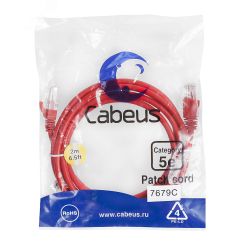Патч-корд U/UTP, категория 5е, 2xRJ45/8p8c, неэкранированный, красный, PVC, 2м Cabeus PC-UTP-RJ45-Cat.5e-2m-RD