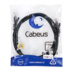 Патч-корд U/UTP, категория 5е, 2xRJ45/8p8c, неэкранированный, черный, PVC, 2м Cabeus PC-UTP-RJ45-Cat.5e-2m-BK