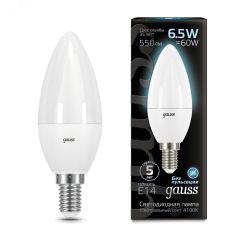 Лампа светодиодная LED 6.5 Вт 550 лм 4100К AC150-265В E14 свеча нейтральный  Black Gauss Gauss 103101207