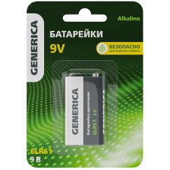 Батарейка щелочая Alkaline 6LR61 9V (1шт/блистер) GENERICA IEK ABT-6LR619V-ST-L02-G