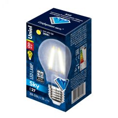 Лампа светодиодная LED 8вт 200-250В форма А матовое 800Лм E27 3000К Sky филамент Uniel UL-00000304