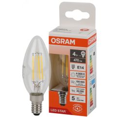 Лампа светодиодная филаментная LED Star Свеча 4Вт (замена 40Вт), 400Лм, 4000К, цоколь E14 OSRAM LEDVANCE 4058075684157