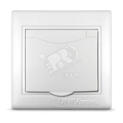 Розетка Севиль с заземлением с крышкой белая Универсал С0029