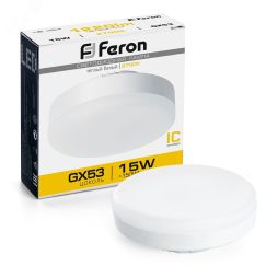 Лампа светодиодная LED 15вт GX53 теплый таблетка FERON LB-454