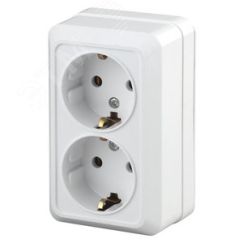 Розетка Intro Quadro 2Э-204-01 двойная с заземлением 2х2P+E Schuko, 16А-250В, IP20, ОУ, без монтажной пластины, белый ЭРА Б0053910