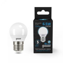 Лампа светодиодная LED 6.5 Вт 550 лм 6500К AC150-265В E27 шар P45 холодная  Black Gauss Gauss 105102307