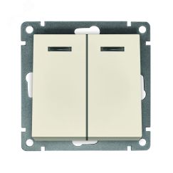 Выключатель двухклавишный с подсветкой серия Афина , с/у, 10А, 220В, слоновая кость (ivory) (еврослот) Универсал A0123-I