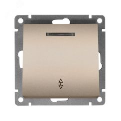 Выключатель проходной одноклавишный с подсветкой серия Афина , с/у, 10А, 220В, шампань (еврослот) Универсал A0125-Br