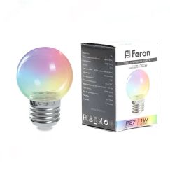 Лампа светодиодная LED 3вт Е27 прозрачный RGB плавная смена цвета шар G60 FERON LB-371