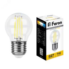 Лампа светодиодная LED 7вт Е27 теплый шар FILAMENT FERON LB-52