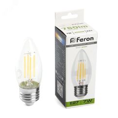 Лампа светодиодная LED 7вт Е27 белый свеча FILAMENT FERON LB-66 38271