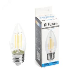 Лампа светодиодная LED 7вт Е27 дневной свеча FILAMENT FERON LB-66 38272