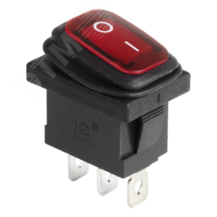 Выключатель клавишный 250V 6А (3с) ON-OFF красный с подсветкой Mini влагозащита REXANT 36-2175