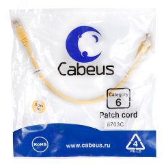Патч-корд U/UTP, категория 6, 2xRJ45/8p8c, неэкранированный, желтый, PVC, 0.3м Cabeus PC-UTP-RJ45-Cat.6-0.3m-YL