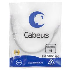 Патч-корд U/UTP, категория 6, 2xRJ45/8p8c, неэкранированный, серый, LSZH, 0.3м Cabeus PC-UTP-RJ45-Cat.6-0.3m-LSZH