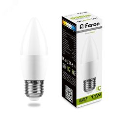 Лампа светодиодная LED 11вт Е27 белый матовая свеча FERON LB-770