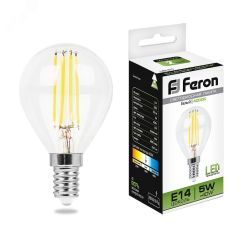 Лампа светодиодная LED 5вт Е14 белый шар FILAMENT FERON LB-61