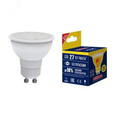 LED-JCDR-10W/WW/GU10/NR Лампа светодиодная. Форма JCDR, матовая. Серия Norma. Теплый белый свет (3000K). Картон. ТМ Volpe Uniel UL-00003842